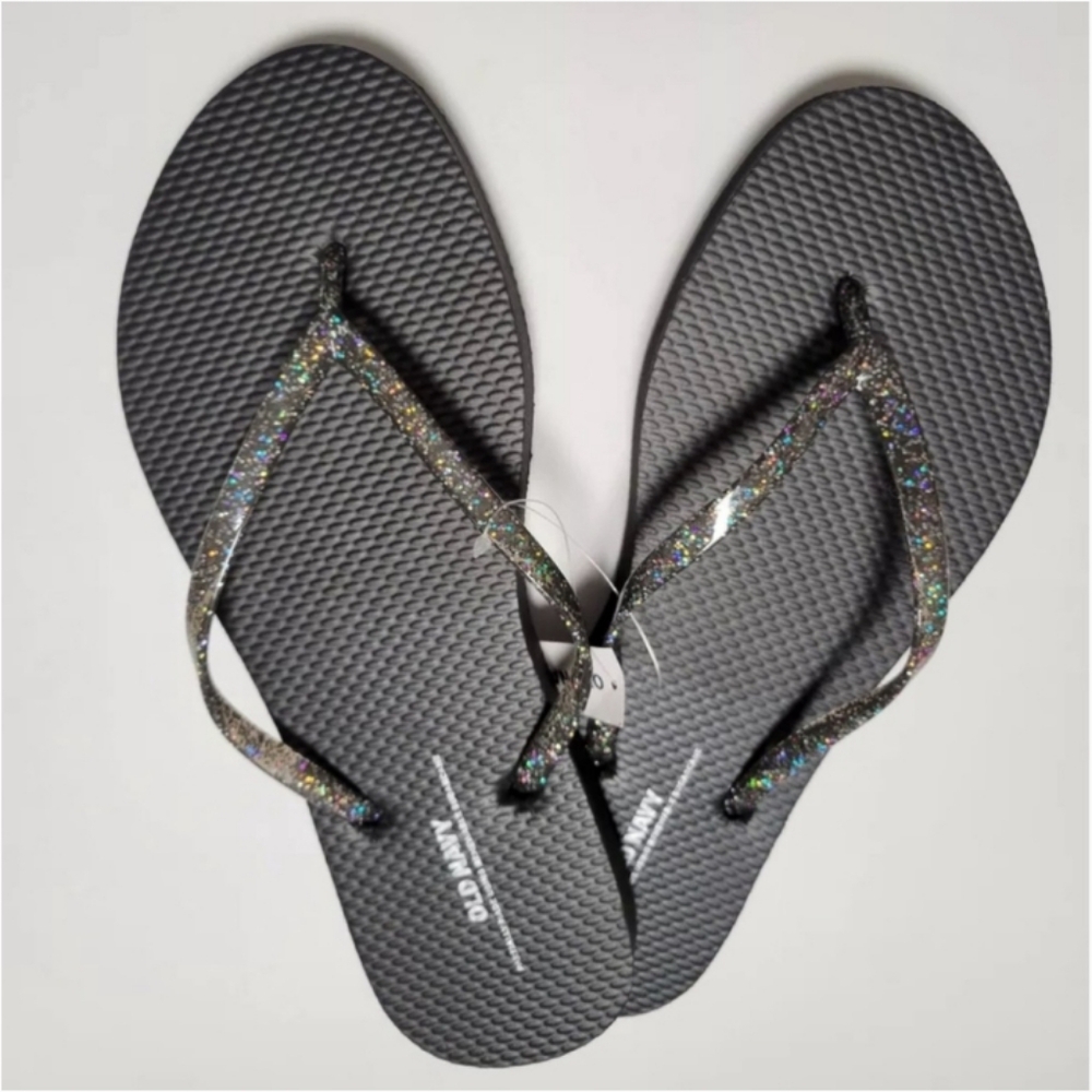 SPARKLE Old Navy Flip Flops Shoes Pool Slippers Black Glitter Charcol 8M NEW NWT - Picture 5 of 5